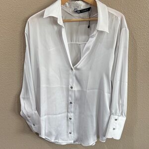 Zara Classic White Button Down Blouse